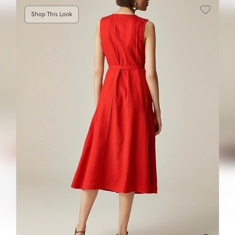 J. Crew Seamed Linen Dress with Removeable Belt - Red Arroyo - Picture 4 of 14